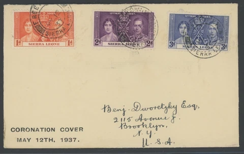 SIERRA LEONE, FDC, #170-72, CS/3, CORONATION, 1937 Cover