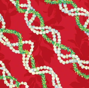 White & Green Pikake Lei on Red Hawaii Hawaiian Wrapping Paper 2 Rolls 30" x 60" - Picture 1 of 1