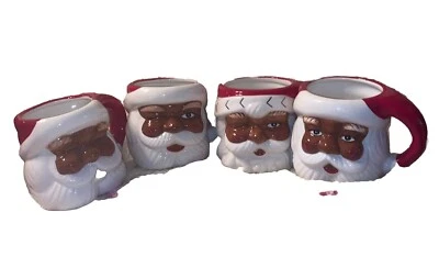 Pottery Barn Santa Claus Xmas Mug Cup SET/4  Black Dark African American 3.75” - Image 1 of 4
