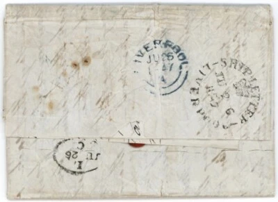 Gran Bretaña 1847 Cubierta Transatlántica con CARTA DE ENVÍO Liverpool y NY ENVÍO cds Foto 1 de 4