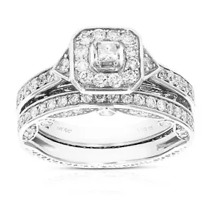 1.25 ct Diamond Wedding Ring Bridal Set Women 14K White Gold Square Engagement - Picture 1 of 11