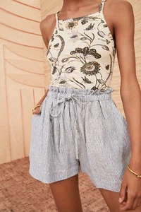 Ulla Johnson Womens Asa Tie Knot Belt Striped Printed Linen Mini Shorts Size S 4 - Picture 1 of 16