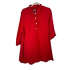 Match Point 100% Linen Tunic Shirt Button Front Long Sleeve Lagenlook Womens XL