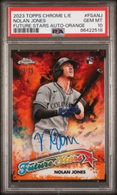 2023 Chrome Logofractor Nolan Jones Orange Future Stars Rookie Auto 23/25 PSA 10 - Image 1 of 2