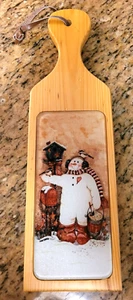 Christmas Cutting Board - Snowman - Leather Hanging Strap- Ceramic insert - Picture 1 of 6