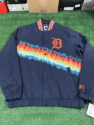 (NEW) Starter Detroit Tigers Blue Orange Tie Dye Jacket Windbreaker Men's Large - Image 1 of 4