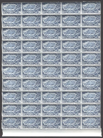 Fauna D73 Wild Animals Rhinoceros Snake MNH Sheet 1947 French Eq Africa Cover