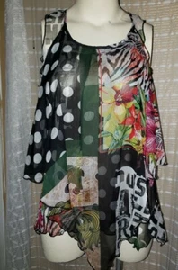 Flew De Lis Abstract Pattern Mix Sheer Tank Top Flowy Asymmetric S,M,L#PEEB - Picture 1 of 3