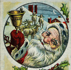 RARE carte postale de Noël antique Père Noël points noirs fourrure blanche garniture renne