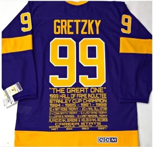 WAYNE GRETZKY LA KINGS CAREER STATS/AWARDS NHL CCM HOCKEY JERSEY - Picture 1 of 6