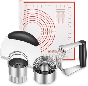 Pastry Cutter Set, 5-Piece Baking Tools with Dough Scraper & Silicone Mat - Picture 1 of 12
