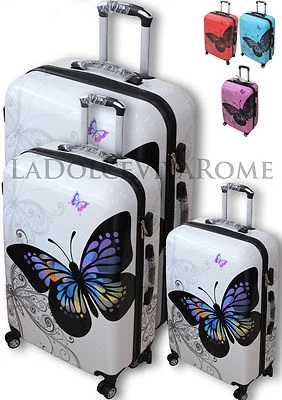 ORMI Valigia Ultraleggera Piccola Media Grande Set 3 Trolley Farfalla Con 4 Ruote