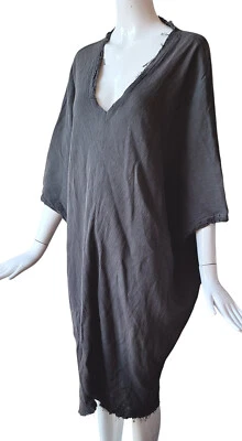 Black Crane Gray Dress Oversized Lagenlook Women Boho Raw Edges M - Image 1 of 4