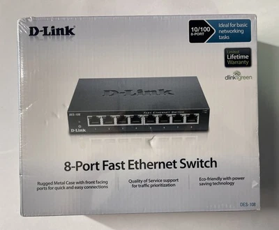 NEW SEALED D-LINK DES-108 10/100 8 Port Fast Ethernet Switch - Image 1 of 2