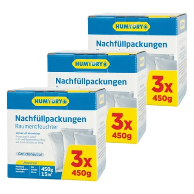 HUMYDRY® Nachfüller Luftentfeuchter Raumentfeuchter 3 x Nachfüllpack je 3 x 450g Granulat