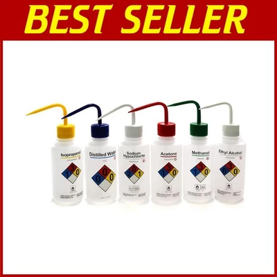 6pc Scientific Safety Wash Bottle Set 500ml LDPE PP Cap - Imagem 1 de 4