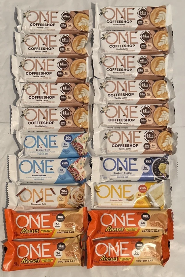 (20) ОДИН протеиновый батончик разнообразие, торт на день рождения, ванильный латте, Reese's PB любителей + - Изображение 1 из 1