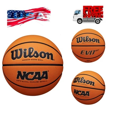 WILSON NCAA Evo NXT Official Indoor Game Basketballs - Sizes 7 - Black/Orange