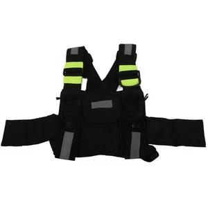 Walkie Talkie Chest Bag Green Fluorescent Strip Radio Chest Harness For Fire - Zdjęcie 1 z 12