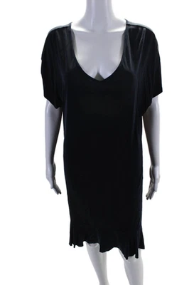 Vestido Camiseta Pullover Manga Corta Dobladillo Volantes Cuello en V Crudo Para Mujer Azul Marino Talla L Foto 1 de 4