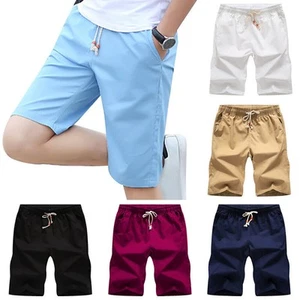 Men Elastic Waist Drawstring Shorts Casual Work Summer Holiday Beach Half Pants♤ - Photo 1/18