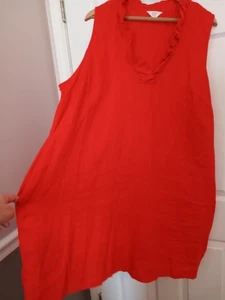 Crown&Ivy dress shift 100% linen orange red sleeveless pocket ruffleneck 3X PLUS - Picture 1 of 7