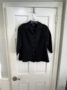 FINITY Button Up Short Sleeve Shirt 100% Linen Black Boxy Women’s Sz 6 Lagenlook - Picture 1 of 6