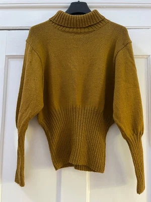 Vintage 80s Edina Roney hand knitted mustard wool batwing sweater jumper 10 - Image 1 of 4