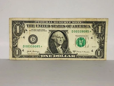 $1 one 2017 A Dollar Bill Star Note S/N D00339085* Sheet Collectible 2017A Rare - Image 1 of 4
