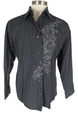 Dragonfly Black Stripe Embroidered Long Sleeve Cotton Shirt XXL - Image 1 of 3