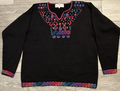 Peruvian Connection Pullover Sweater XL 100% Alpaca Knit Cardigan Floral Flaws - Image 1 of 4