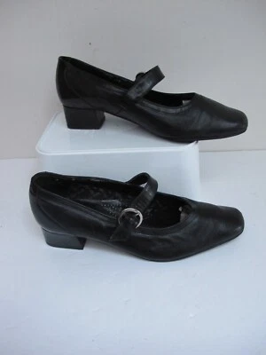 Size 6EE VAN DAL Black Leather Heels- Front Strap- Low Block Heel - Image 1 of 4