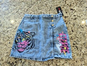 Girls Mini Fierce Tiger Mock Wrap Denim Mini Skirt Light Wash size Youth 14/16 - Picture 1 of 11