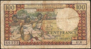 Madagaskar - 100 Franken Schein 1964 ! P#57 - Bild 1 von 2