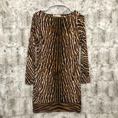 Vestido recto Michael Kors para mujer estampado de tigre beige marrón negro manga larga XS Foto 1 de 4