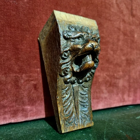 Lion wood carving corbel bracket 4.8 in - Antique French architectural salvage Cover