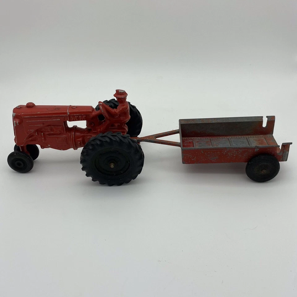 Vintage 1950s MM Minneapolis Moline Die Cast Red Toy Farm Tractor w ERTL Wagon - Image 1 of 4