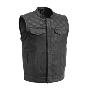 Men’s Perforated Leather Motorcycle Vest – Club Style with Quilted Shoulders - Bild 1 von 6
