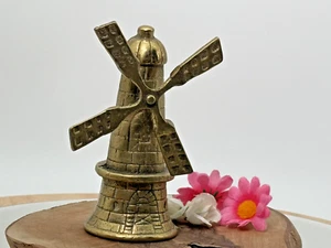 Vintage Figurine Solid Brass Wind Mill Desk Ornament Art Deco - Picture 1 of 12