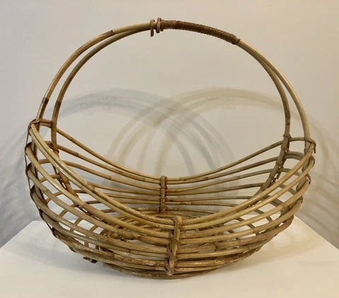 Mid Century Modern Woven Rattan Basket With Handle,In The Style of Franco Albini Cover