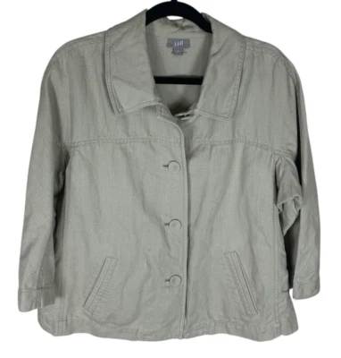 Chaqueta para mujer J. Jill beige mezcla de lino manga 3/4 botón delantero talla XL neutra Foto 1 de 4