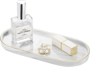 Luxspire Bathroom Vanity Tray, Marble Ceramic Dresser Jewelry Dish/ Golden Rim - Picture 1 of 3