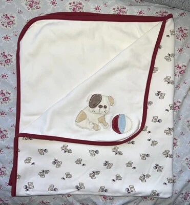 MANTA BEBÉ GYMBOREE MANTA CUNA BULLDOG CACHORRO CON PELOTA 2005 REVERSIBLE Foto 1 de 4