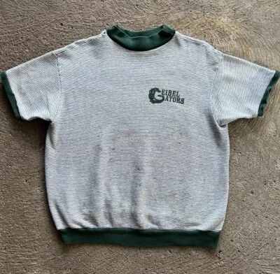 Vintage Healthknit Sweatshirt 50s 60s Short Sleeve Striped Green White Gators - Image 1 of 4