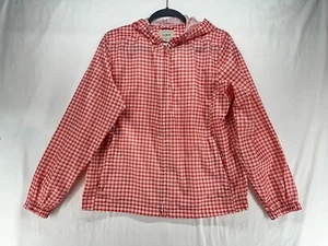 L.L. Bean Lightweight Windbreaker Jacket Orange Plaid Hood Full Zip Women Size M - Picture 1 of 7