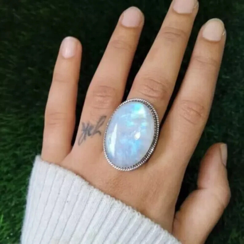 Large Moonstone Ring 925 Sterling Silver Handmade Women Gift Ring All Size C412 - Image 1 of 4