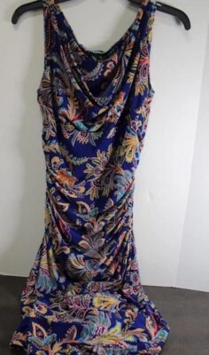 Lauren Ralph Lauren Paisley Dress  Faux Wrap Cowl Print EUC Ruched Size 4 - Image 1 of 3