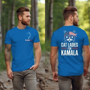Cat Ladies I Stand With Kamala Harris 2024 Comma La For The People 45 47 T Shirt - Picture 1 of 39