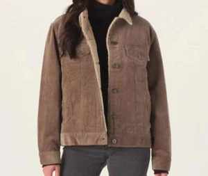 Authentic The Normal Brand Women's Sherpa Collar Cord Trucker Jacket in Brown - Picture 1 of 17