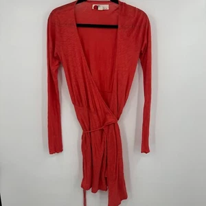 Free People Beach Wrap Dress Womens Small Orange Space Dye Long Sleeve Tie Waist - Picture 1 of 11